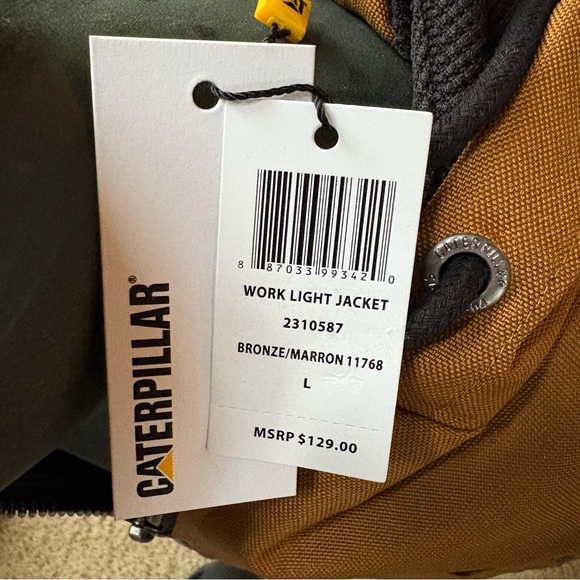 Caterpillar Work Light Water-Resistant Jacket 2310587 Size L Bronze Hooded Lined - Picture 8 of 9